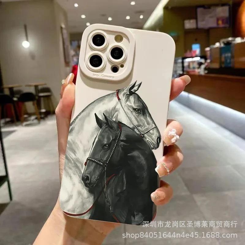 Black and White Horse for Apple 15 Mobile Phone Case Iphone12promax Set 14/13/11/XSMAX Pupil Eye 16