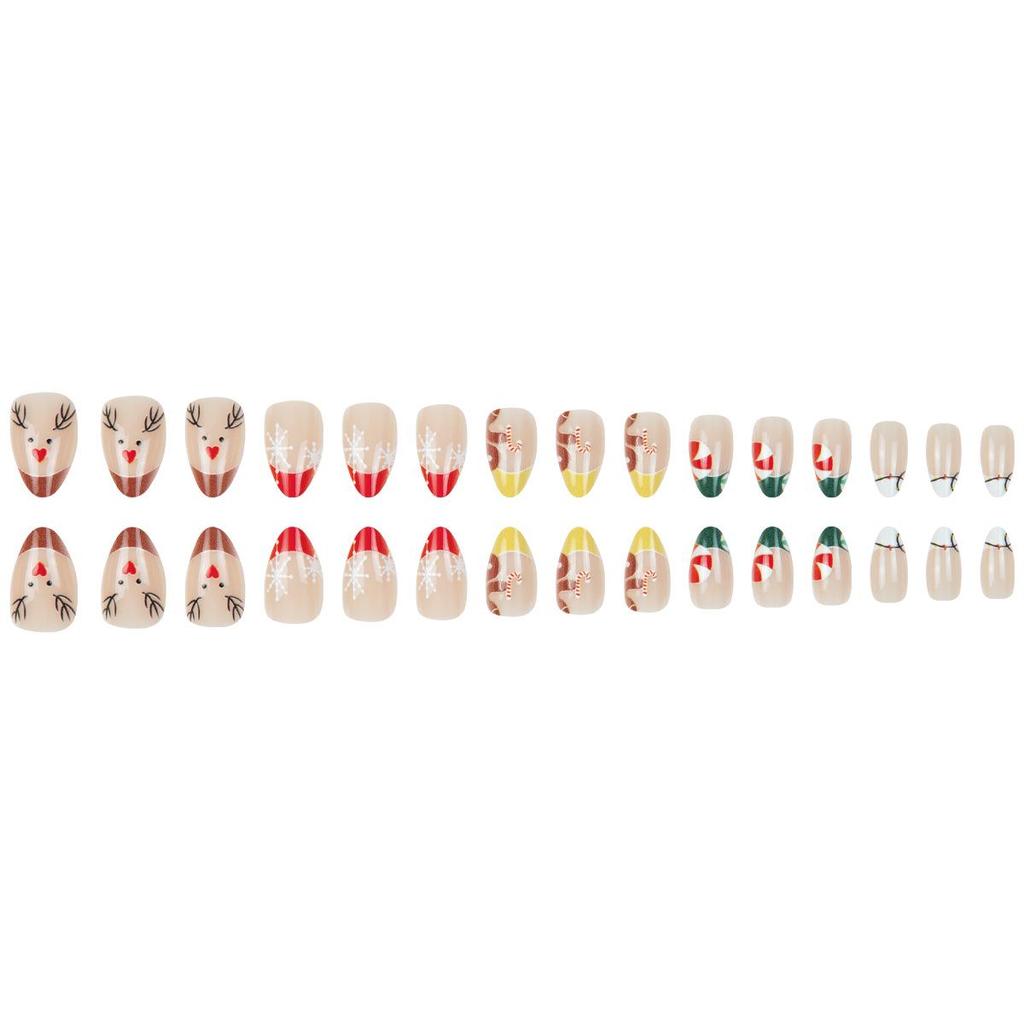 European & American Almond Shape Christmas Wearable Nails - 30 Detachable False Nails