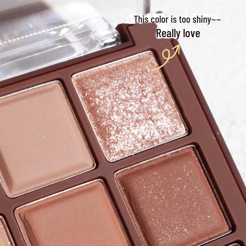 Nine-Color Chocolate Eyeshadow Palette: Earth Tones with Matte & Pearlescent Shades, TikTok Trending Nude Makeup.