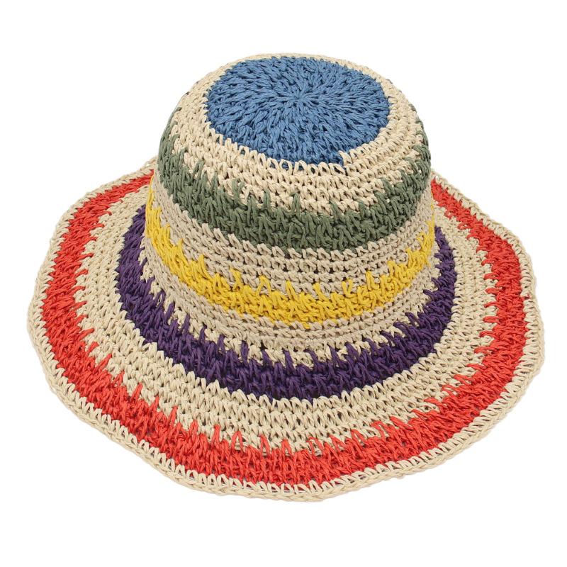 Ethnic Style Holiday Straw Hat Colored Weaving South East Asia Style Ethnic Minority Dance Hippie Foldable Bucket Hat