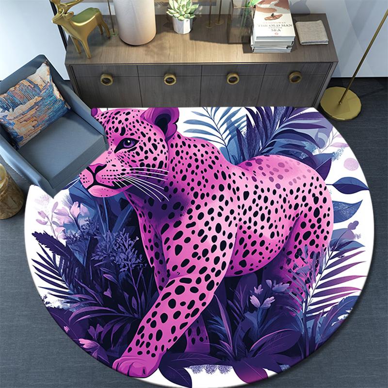 Purple Leopard Round Area Rug,Carpet Rug for Living Room Bedroom Sofa Playroom Decor,Non-slip Floor Mat