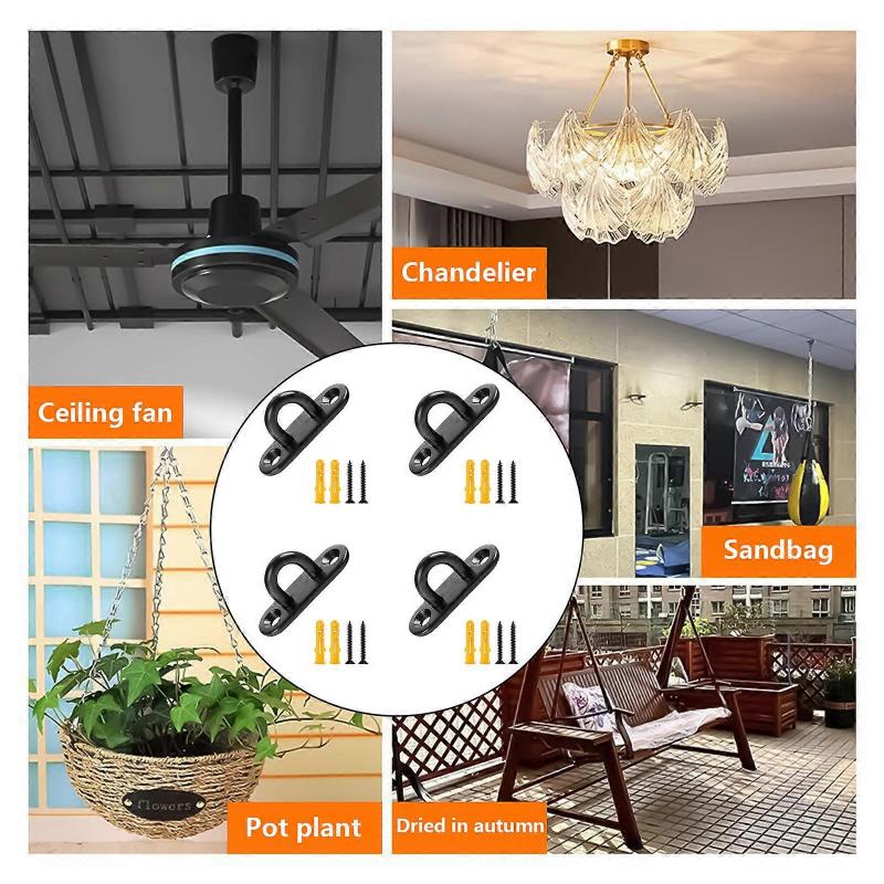 4Pcs Stainless Steels Pad Eye Plate Marine Hardware Hook Heavy Duty Ceiling Hook with Screws Staple Hook Enduring 9mm