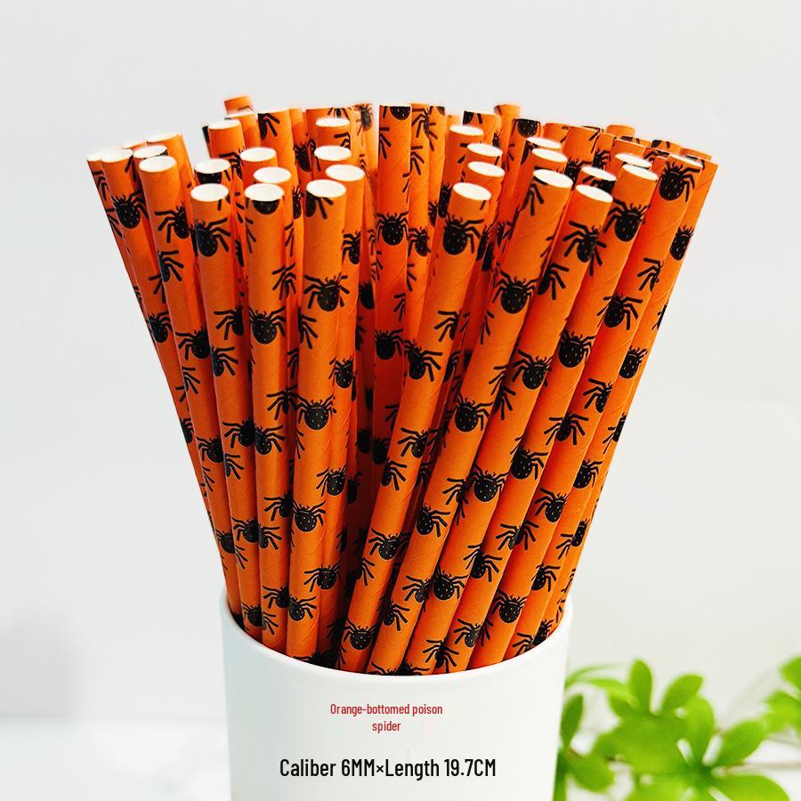 Biodegradable Halloween Paper Straws with Skull and Pumpkin Design