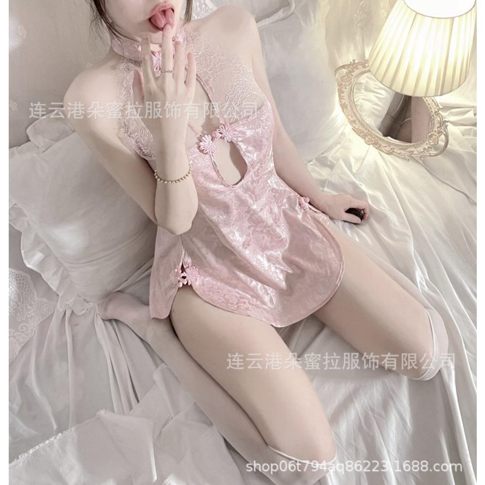 Domila Sexy Lingerie Lace Temptation Retro Cheongsam Hot Hollow Back Lace-up Large Size Uniform