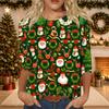 Women's Casual Christmas Print Three-Quarter Sleeve Neck Top