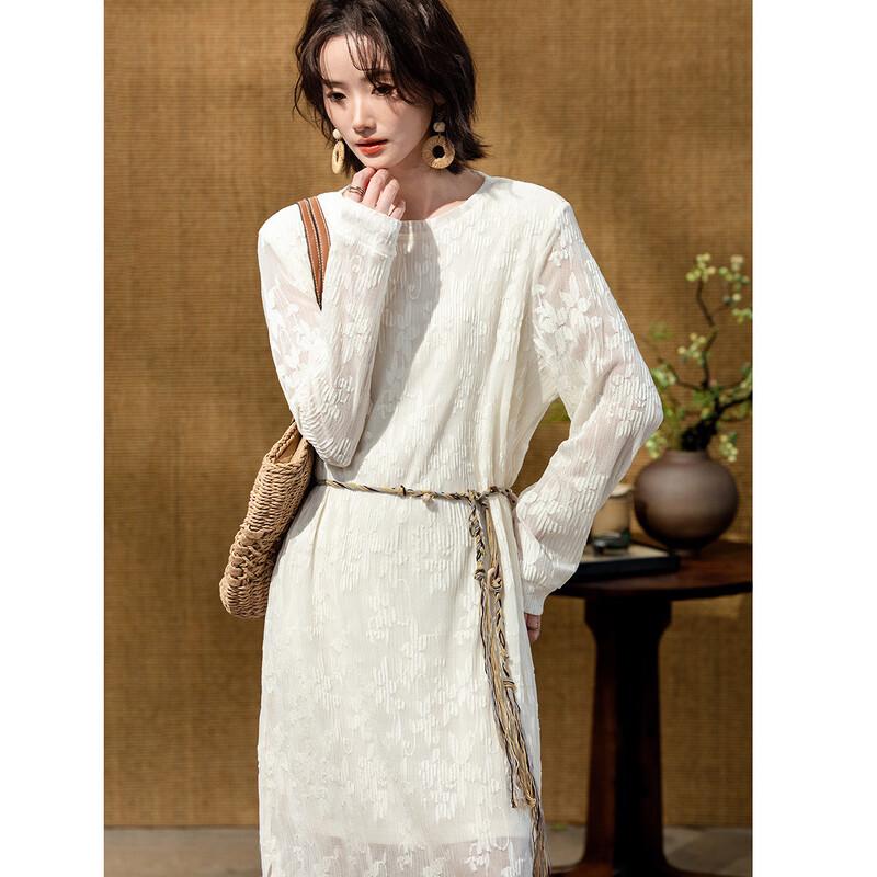 Demana French Style Lace Trim Round Neck Midi Dress