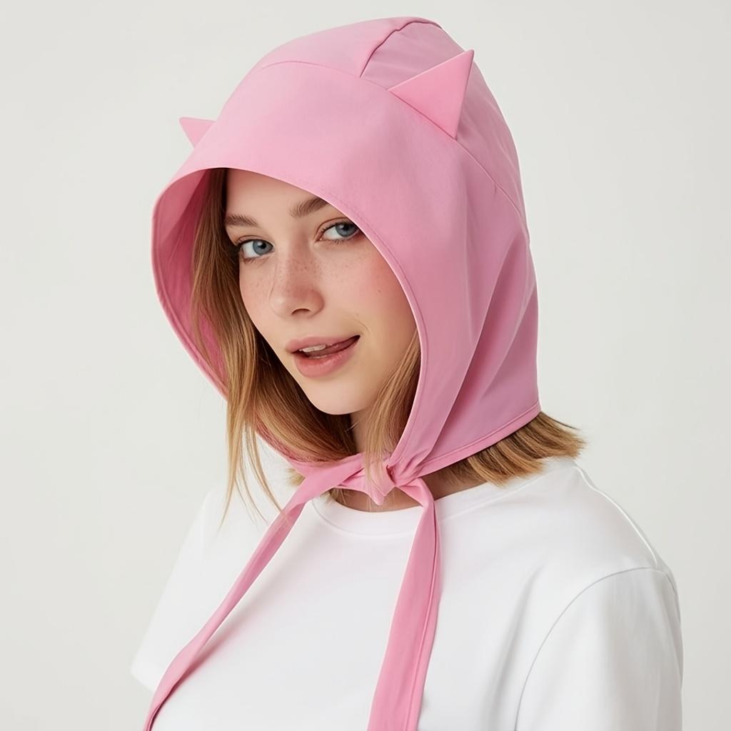 1Pc Naughty Little Devil Strap Sun Hat, Quick-Dry Sun Protection Ear-Wrap Headscarf Hat, Cute Cat Ear Design To Make Your Face Look Smaller, Novelty