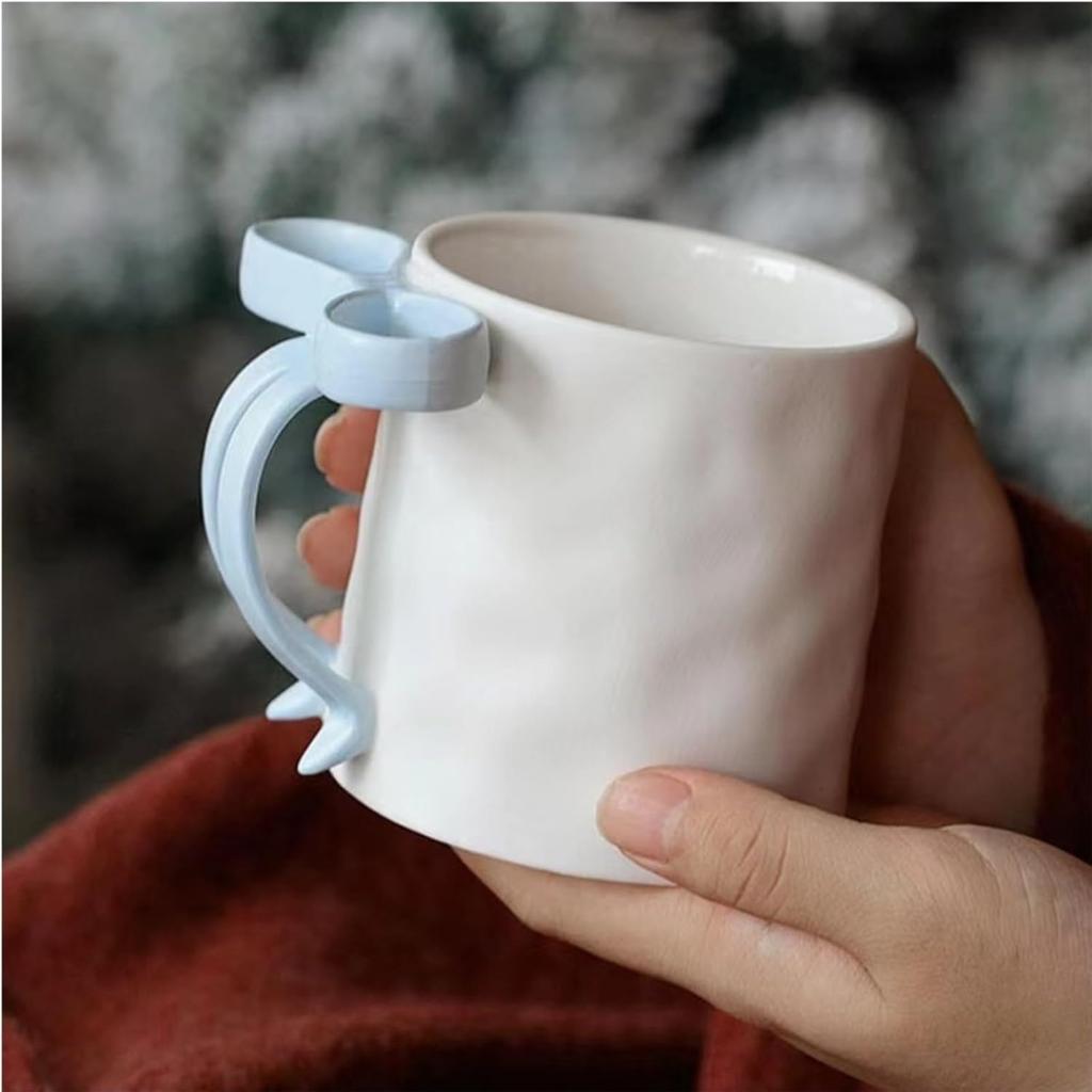 300ml Large Coffee Mug with Handle Tea Cup Novelty Versatile Durable Coffee Tea Mug with Bow Design,Thoughtful Gift(Blue)