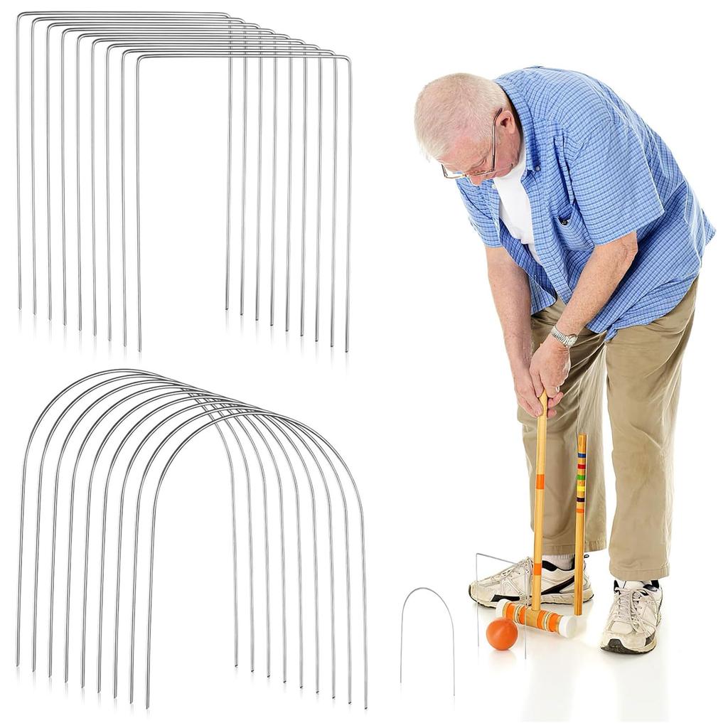 18 Pcs Croquet Wickets Set 11.5 X 6.1 Inch Square Arch Wickets Replacement For Croquet Metal Croquet Hoops With Galvanized