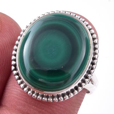 Natural Malachite Gemstone Handmade 925 Solid Sterling Silver Ring Size 8 g8W07