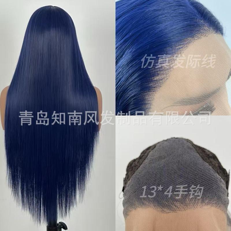 Schwarzes Haarteil Handgehäkelt Stirnspitze 13X4 Hochtemperaturseide Langes Gerades Haar Latisha Vollhaarabdeckung Damen