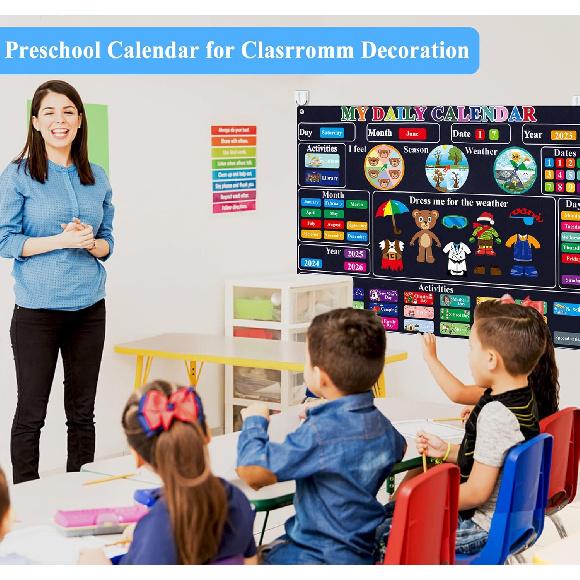 Craftstory Preschool Classroom Calendar Circle-Time Learning Center, My Daily for Toddlers Days-of-The-Week with 93 Homeschool Activities, Felt Board