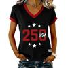 Women's Casual V Neck Short Sleeve Pullover Printed T-Shirt Top