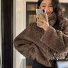 Women Winter Vintage Warm Lambswool Coats Fashion Padded Cotton Outerwear Stand Collar Cropped Jacket