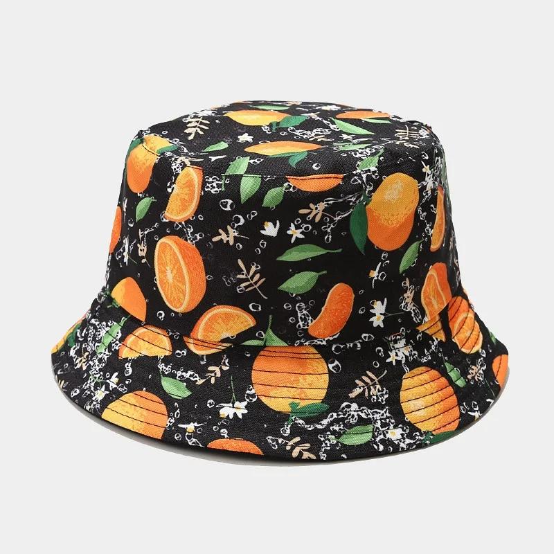 Summer Fruit Print Double-Sided Wearing Bucket Hats For Women Men Colorful Pineapple Lemon Panama Fisherman Caps Outdoor Sun Hat