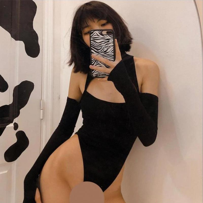 Fashion Sexy Hollow Out Shoulder Slim Fit Jumpsuits Women Long Sleeve Base One-piece Rompers for Women Street Casual Solid Lady Bodysuit Outfits 25770