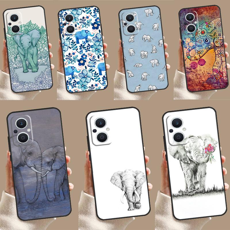 Cute Elephant Case For OPPO Reno 11 F 10 Pro 4 5 6 7 8 Lite 4Z 5Z 8T OPPO Find X3 X2 Lite X6 X5 Pro Cover