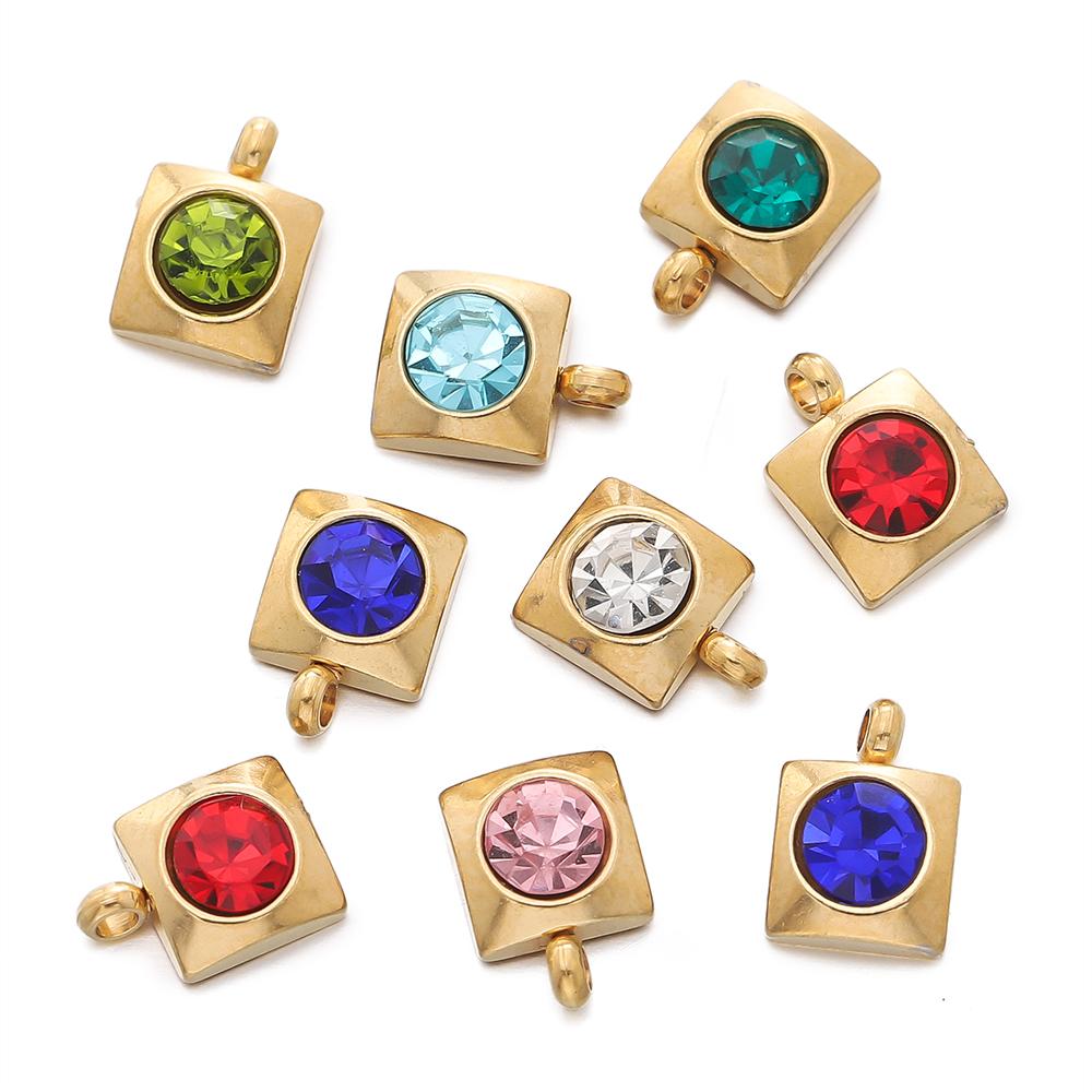 10pcs/Lot Stainless Steel with Crystal Rhinestone Charms Square Shape Pendants for DIY Earrings Necklace Charm Jewelry Making