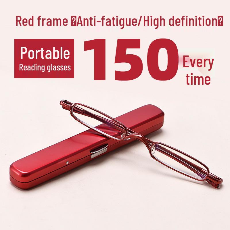Ultra-Light Unisex Mini Metal Reading Glasses with Pen-Holder Design for High-Definition Vision