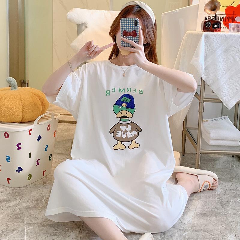 

Свободного кроя футболка с короткими рукавами и круглым вырезом большого размера, юбка, длинное летнее платье нового стиля для отдыха, женская ночная рубашка длиной до колена 4XL белый