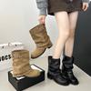 Internet celebrity street shot retro black short boots women's 2025 new rivet pant tube boots western boots pleated pile boots locomotive boots