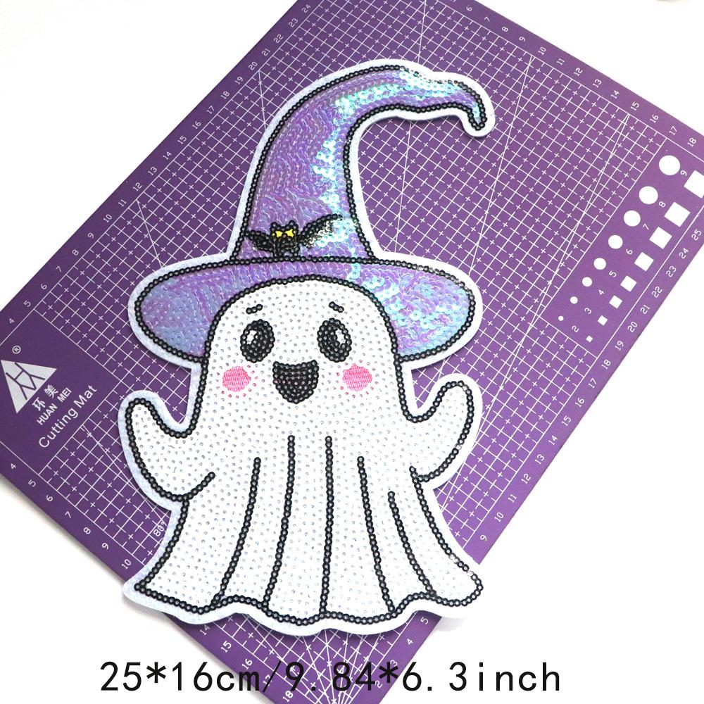 1pcs Sequin Halloween Ghost Embroidered Patches For Clothing Iron On Patches For Clothes DIY Fusible Patch