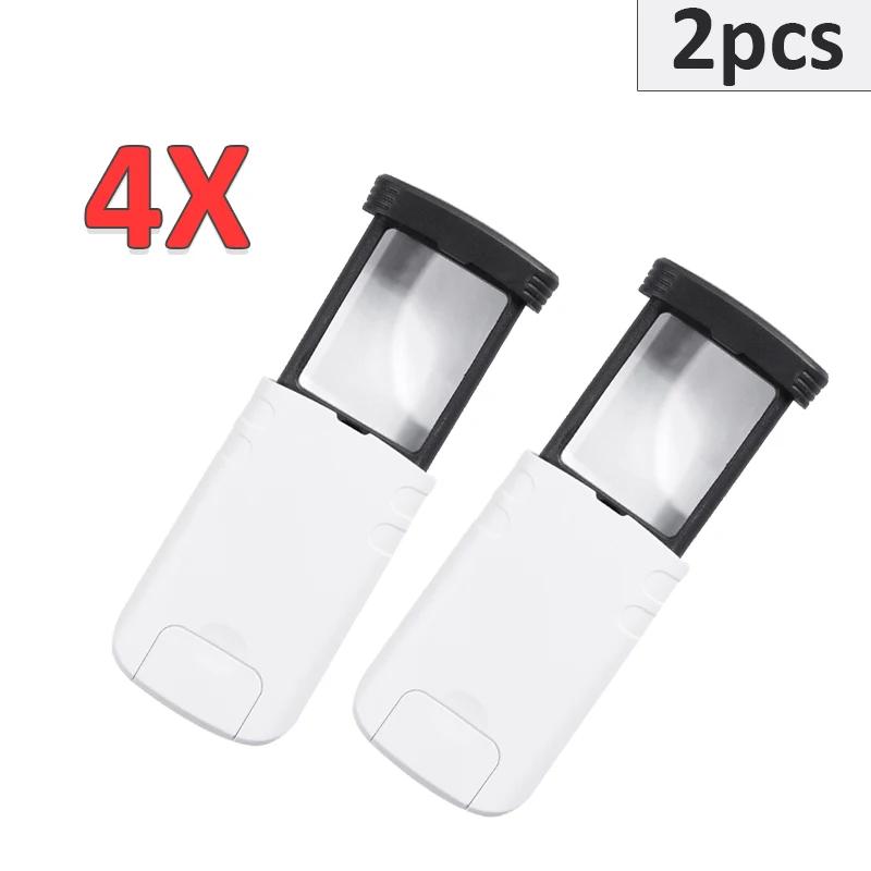 Pull-Out Pocket Magnifier 4X Reading Magnifying Glass With LED Light Illuminated Magnifiers For Reading Jeweler Identification
