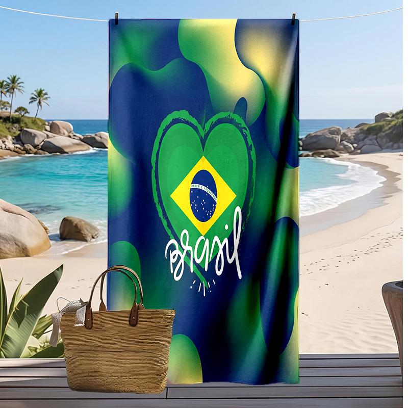Brasilien Fußball Druck Strandtuch Schnelltrocknend Super Saugfähig Weiches Badetuch zum Schwimmen Strand Reisen Fan Souvenir Geschenk
