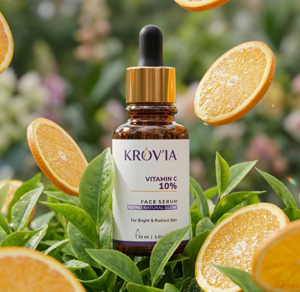KROVIA 10% Advanced Vitamin C Serum for Glowing Skin | Brightening & Dark Spot Treatment | Treats Uneven Skin Tone, Dullness & UV Damage | Daily Fa