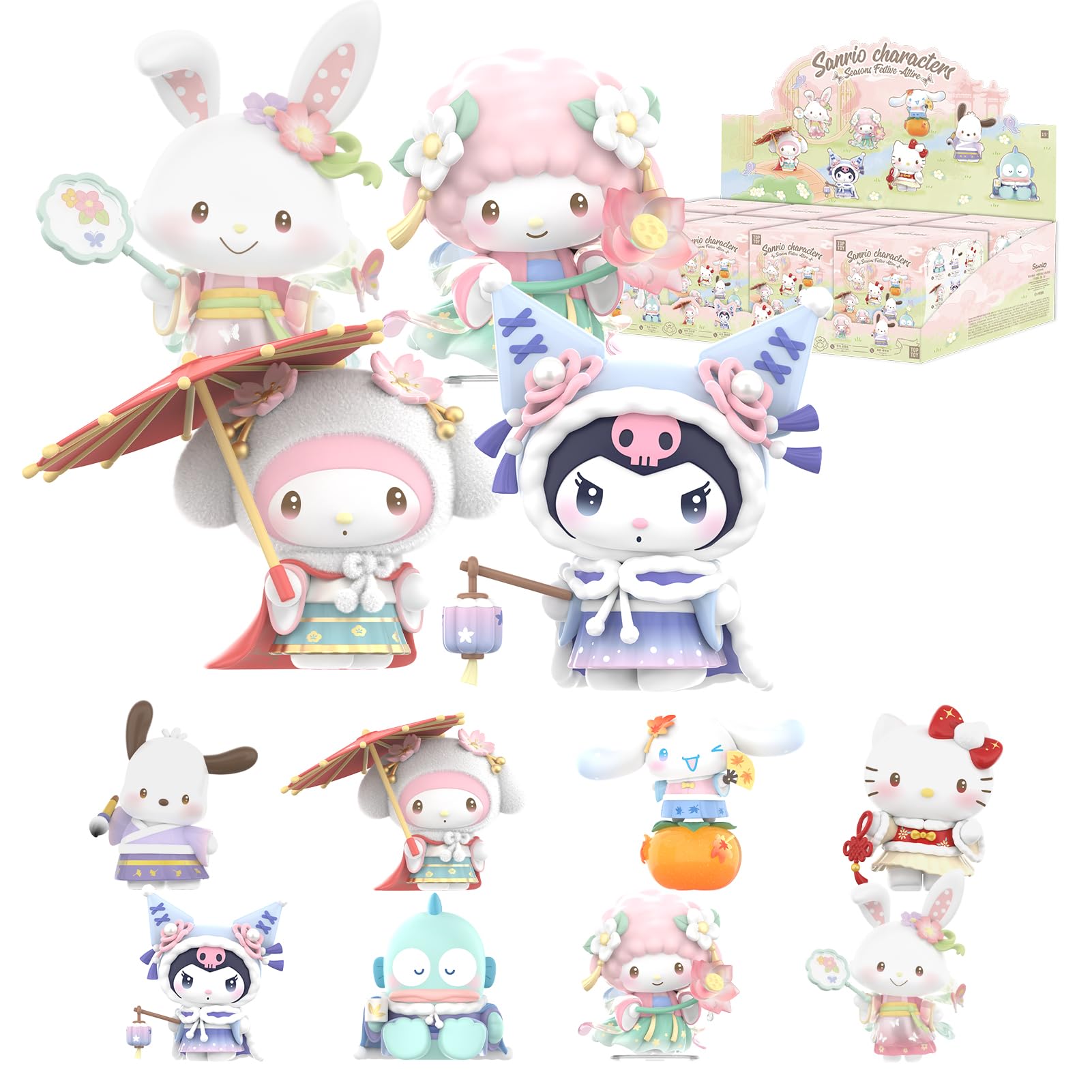

TOP TOY Sanrio Splendid Costumes of the Four Seasons Series Box of Gachapon Blind Box Figures Soft Vinyl PVC Gift Birthday Christmas Present Kitty