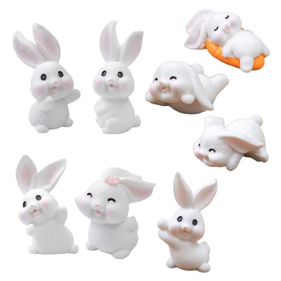 8 шт. Кролик Сказочный Сад Аксессуары Миниатюрная Фигурка Белого Кролика из Смолы Миниатюрные Фигурки Животных Кроликов для Наполнителей Пасхальных Яиц Весенние Принадлежности для Вечеринок 1 Set