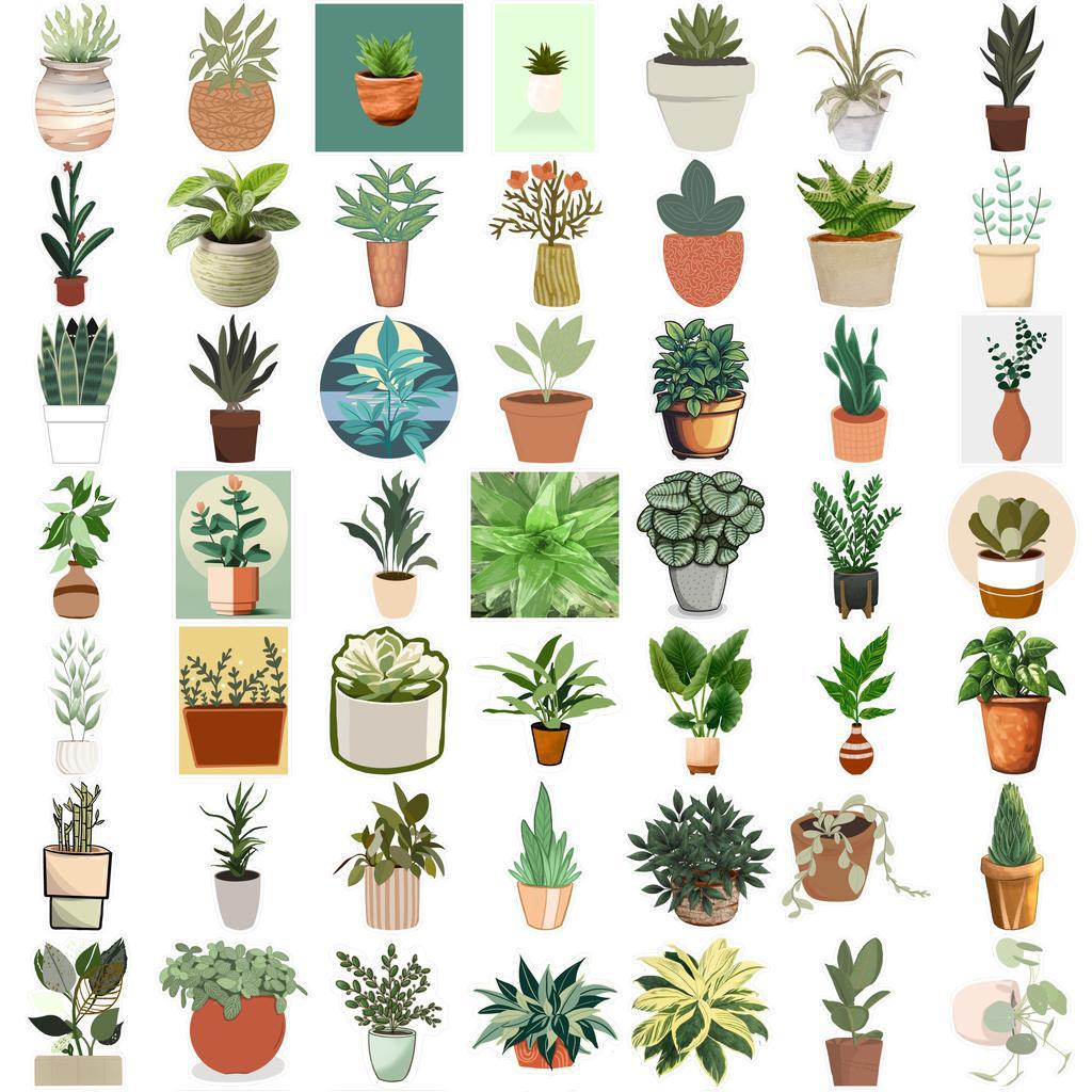 54PCS Waterproof Green Plant Graffiti Stickers for Skateboards, Luggage, Water Bottles, Notebooks, and Flower Pots