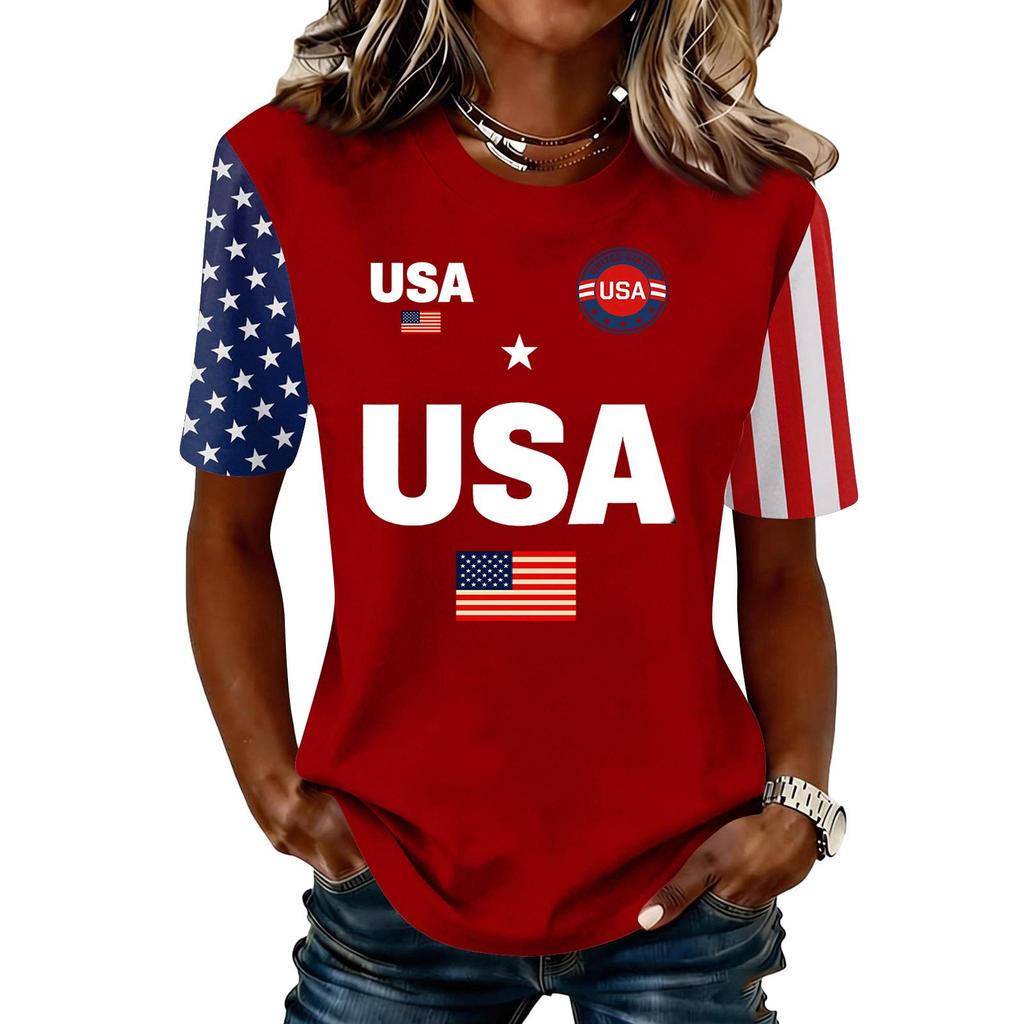 Women's Fashionable Casual Short Sleeve Print Round Neck Pullover Top