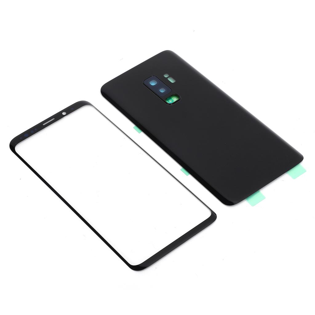 Phone Rear Back Glass Cover Front Screen Glass Lens Replacement Set for Samsung S9+ G965(Black )