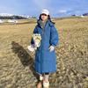 Warme Baumwolljacke für Herbst und Winter, Mittellange Überknie Daunen-Baumwolljacke, Koreanische Version Lockere und Dicke Kapuzen-Baumwolljacke, Lässige Baumwolljacke