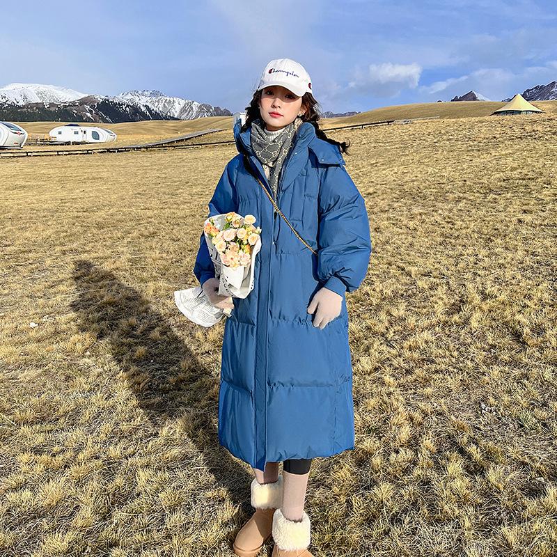 Warme Baumwolljacke für Herbst und Winter, Mittellange Überknie Daunen-Baumwolljacke, Koreanische Version Lockere und Dicke Kapuzen-Baumwolljacke, Lässige Baumwolljacke