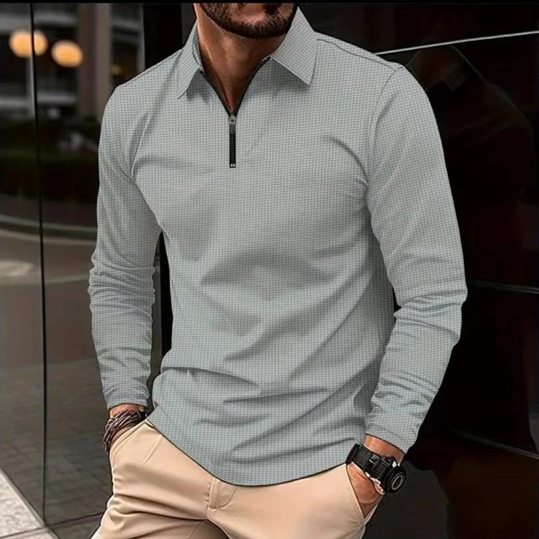 Men's Long Sleeve Polo Shirt Quarter-Zip Collared Solid Color Business Casual Top Pullover Golf Shirt Tee Tops