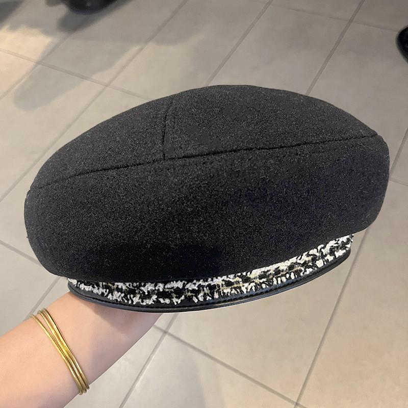 Womens Black Felt Beret With Sparkling Sequins For Fall And Winter Wear