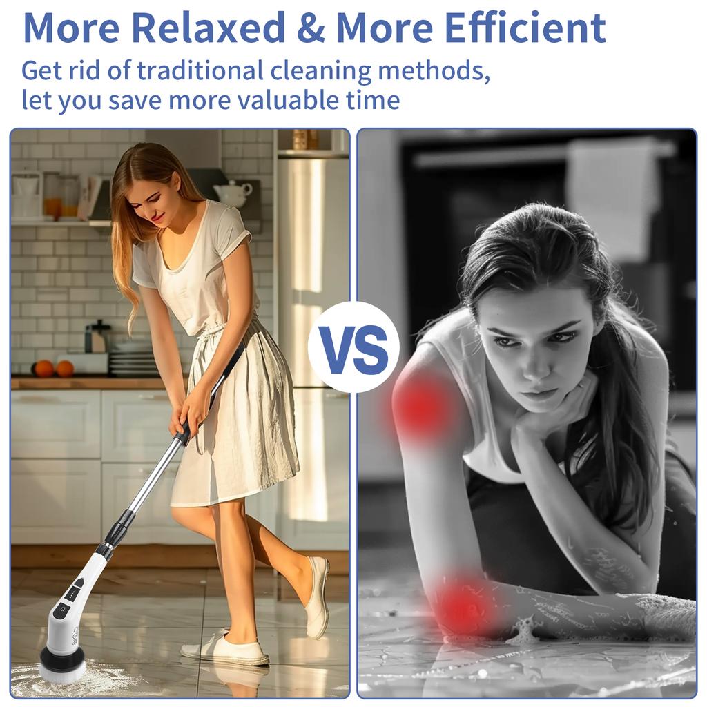 Electric 8-in-1 Spin Scrubber Home Cordless Cleaning Brush 8 Heads 90Mins 3 Size 2 Speeds for Kitchen Bathroom Bathtub Glass Car