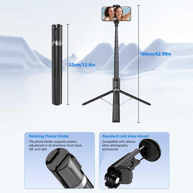Bluetooth Selfie Stick Tripod: Anti-Shake, Automatic Retractable, Portable Remote Control Phone Holder for Travel.