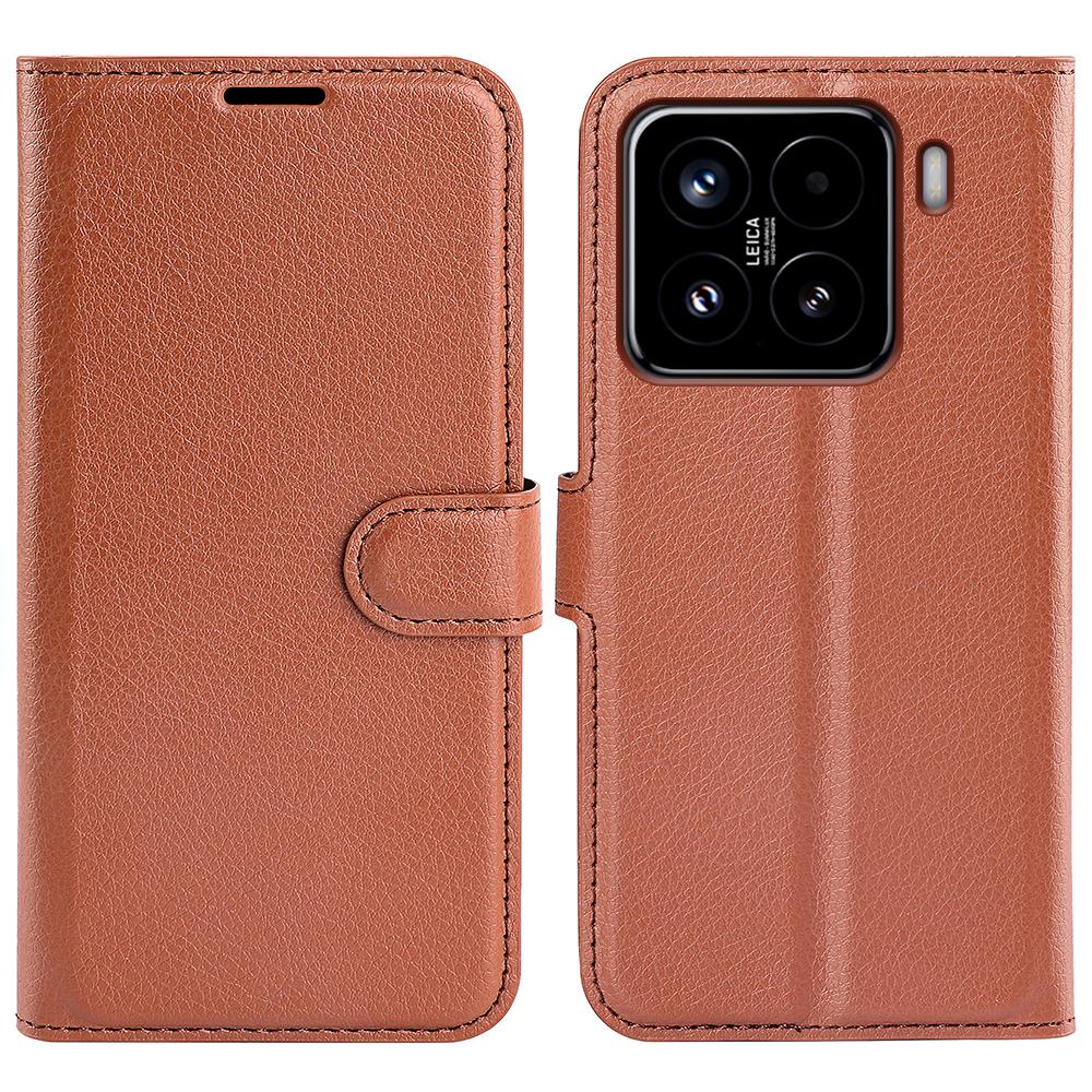 

For Xiaomi 15 Case Litchi Texture Shockproof Leather Wallet Phone Cover Brown