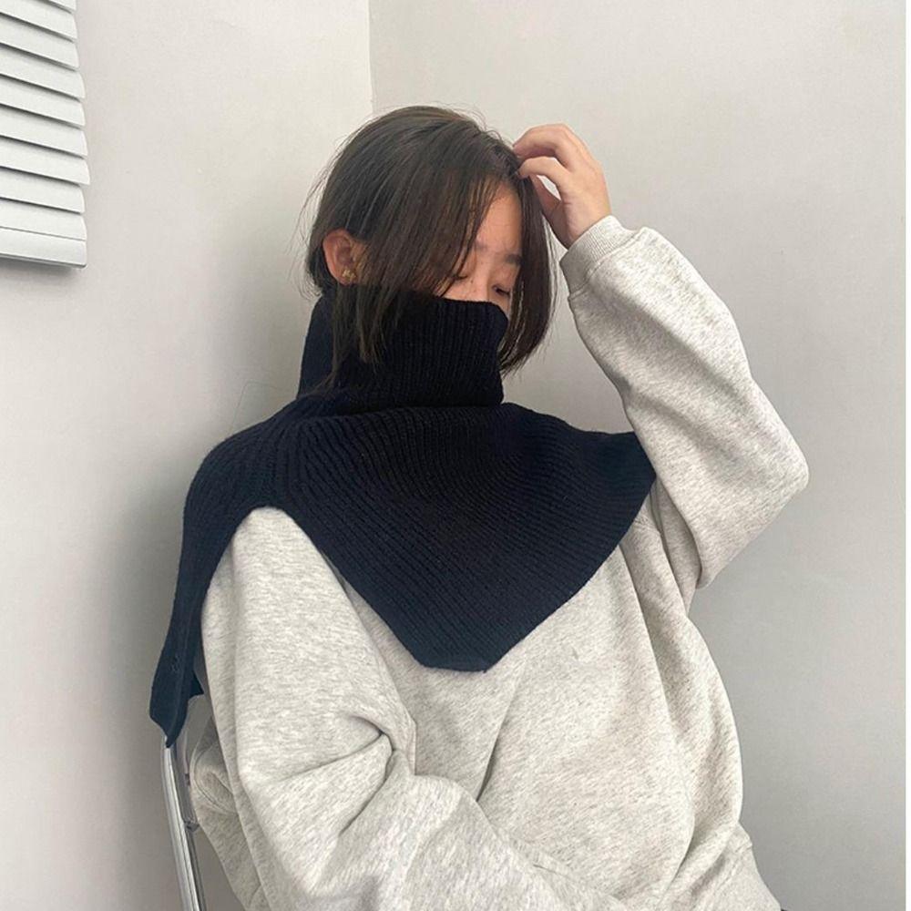 High Collar Women Scarf Accessories Solid Color Wraps Knitted Cape Knitted Shawl Female Wool Scarf