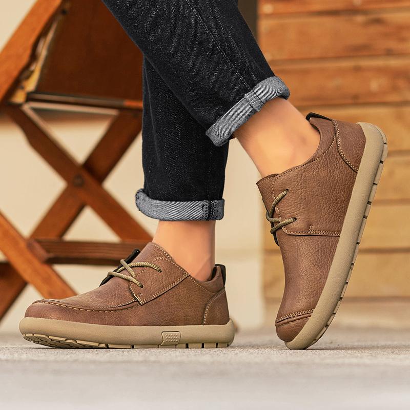 Men Plus Size Retro British Style PU Leather Shoes Ankle Comfortable Foot Feel Casual Shoe Wear-resistant Outsole Walking Shoes