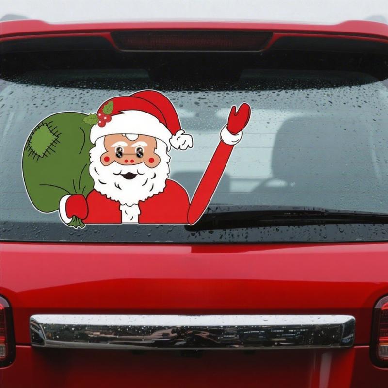 Car Rear Wiper Decal Christmas Santa Claus Xmas Novelty Sticker for Car Wiper Window Decals Christmas Decoration Ornaments