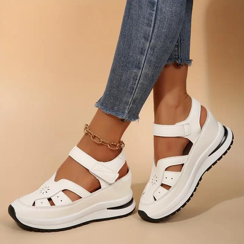 Damenmode Plateausandalen Keilabsatz Einfarbig Offene Zehenpartie Lässige Strand-Sandalen Zum Reinschlüpfen