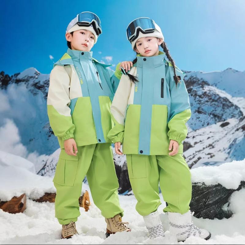 New children's ski suits for boys and girls, thickened and warm three-proof jackets, three-piece set for primary school students in autumn and winter