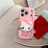 Pink Heart Strap Dress KT Cat Stand Phone Case for iPhone 14/15/16/17 Pro Max