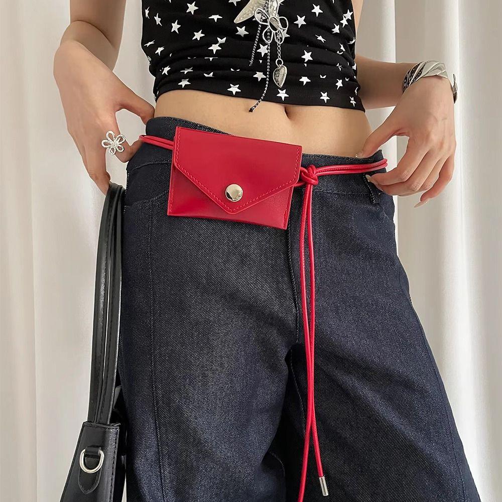 Y2k Envelop Waist Rope Vintage Dress Jeans Belt Gothic Leather Waist Bag  Streetwear