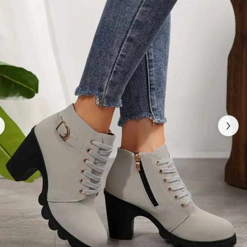 New Style Round Toe Thick Heel Lace Up Women's Boots Casual and Comfortable Thick Soled Riding Boots Shoes High