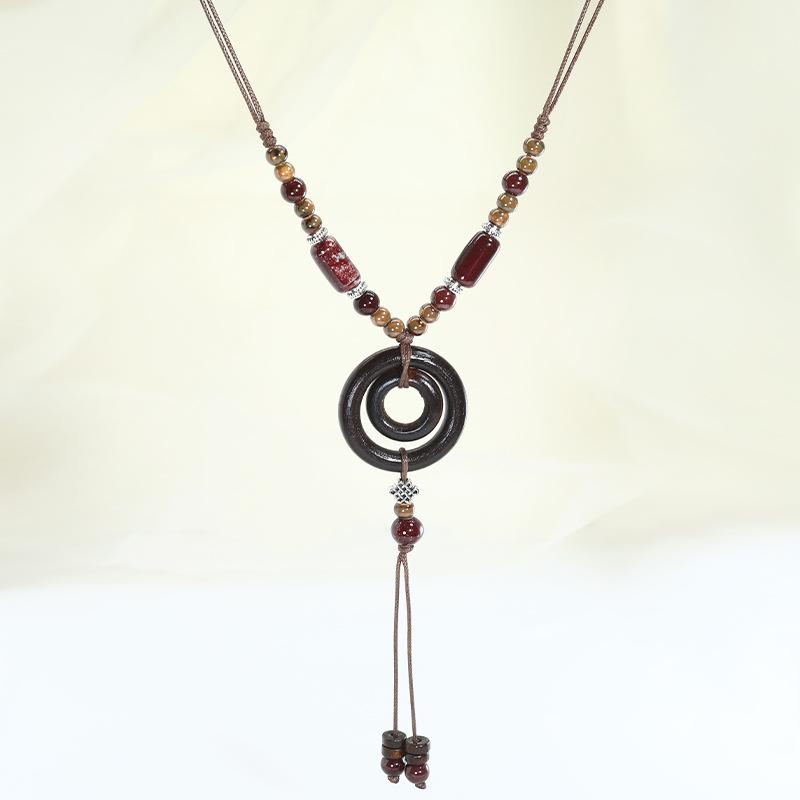 Ceramic Beaded Butterfly Pendant Necklace, Retro Ethnic Style Long Sweater Chain